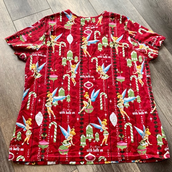 Tinker Bell Christmas Scrub Top by Disney Medical Nurse Dental Veterinarian - Picture 2 of 8
